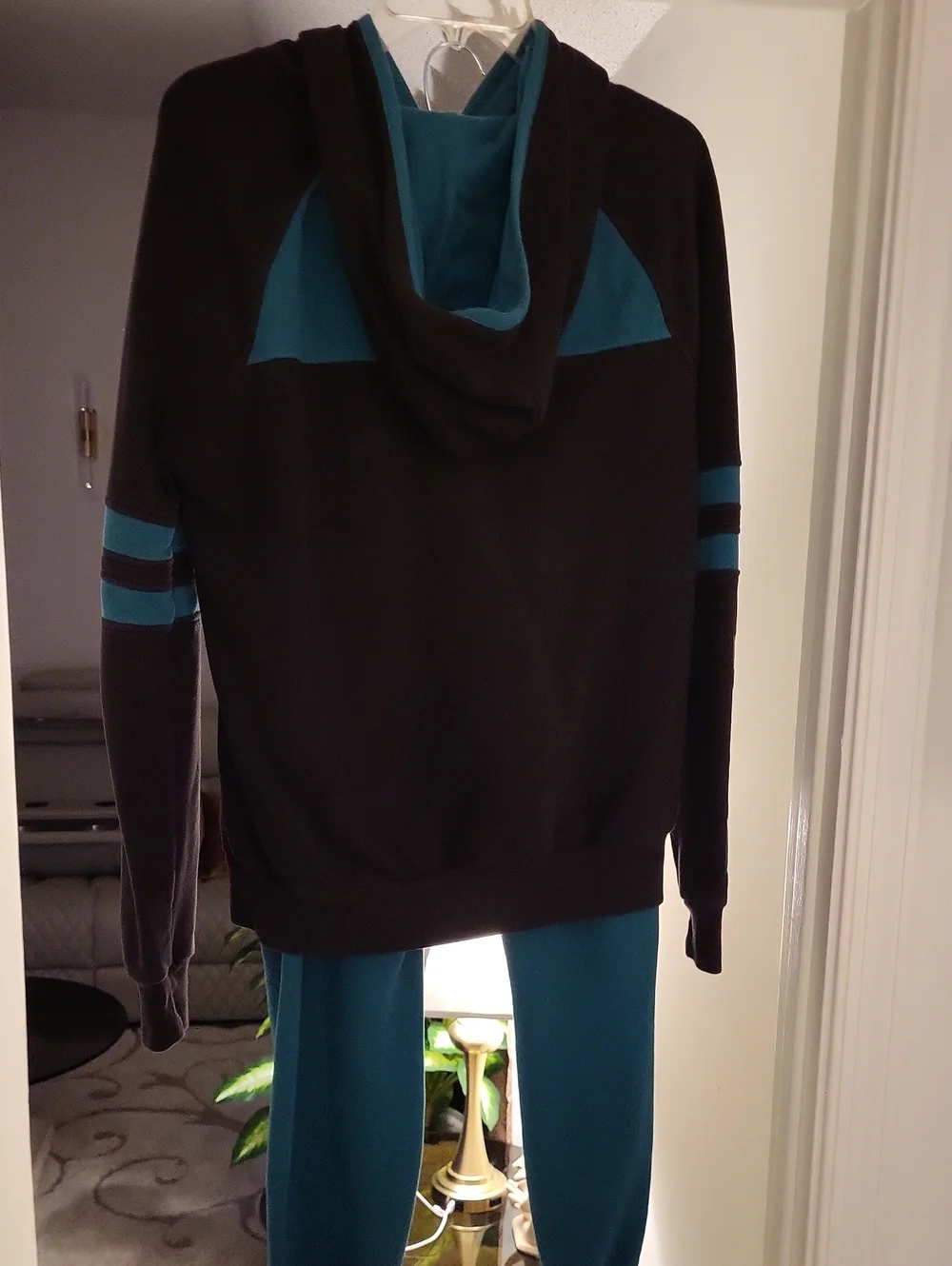True Religion Teal and Black Logo Hooded Sweatsuit Xl